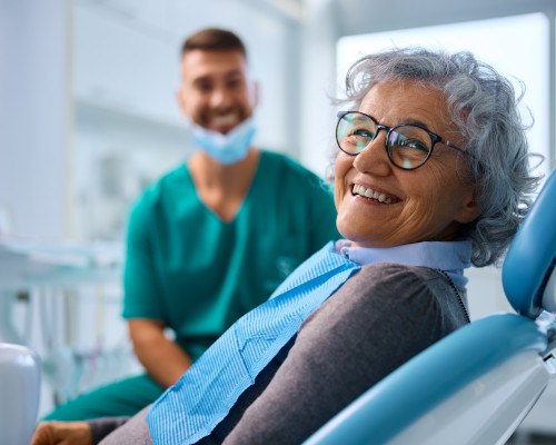 Closeup of woman smiling in treatment chair