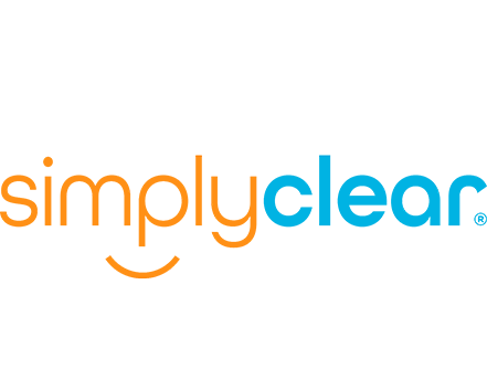 SimplyClear Logo in orange and blue lettering